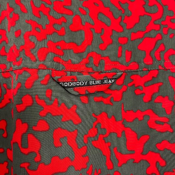 GB God Body Shirt Mens 2XL Red Grey Button Up Camp Collar Camo Y2k Streetwear - Picture 8 of 10
